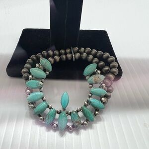 Turquoise and Silver Beaded Bracelet